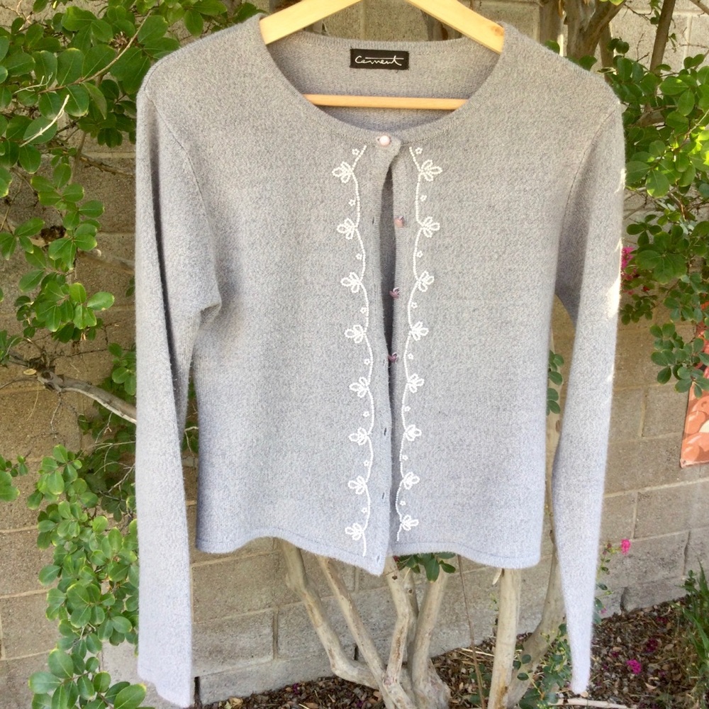 Gray Beaded Cardigan
